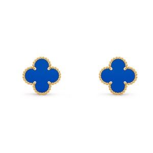 Van Cleef & Arpels Blue Agate Gold Clover Earrings